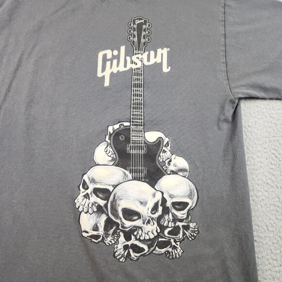 Y2K Gibson Guitar Shirt Men's Large Gray Skull Skeleton Grunge Short Sleeve Rock - Picture 2 of 9